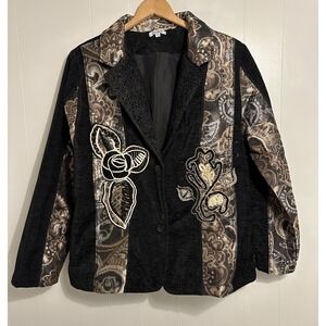 VTG Serengeti Womens Tapestry Patch Leaf Print Coat Jacket Blazer Size XL